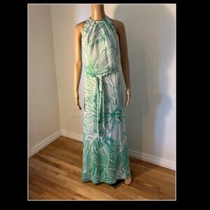 R&K Green & White High-Neck Sleeveless Maxi Dress 18